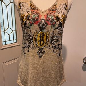 Women's Beige Graphic Tank Top